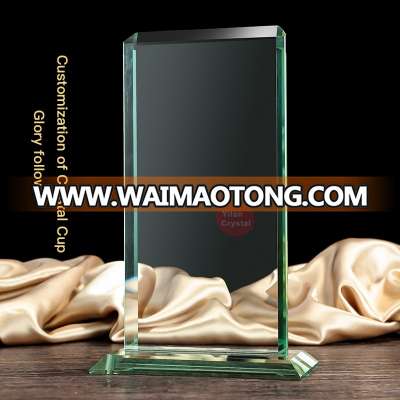 Wholesale Customize New Design Thin Square Shape Jade Glass Award Trophy With Clear Base For School Award Gifts